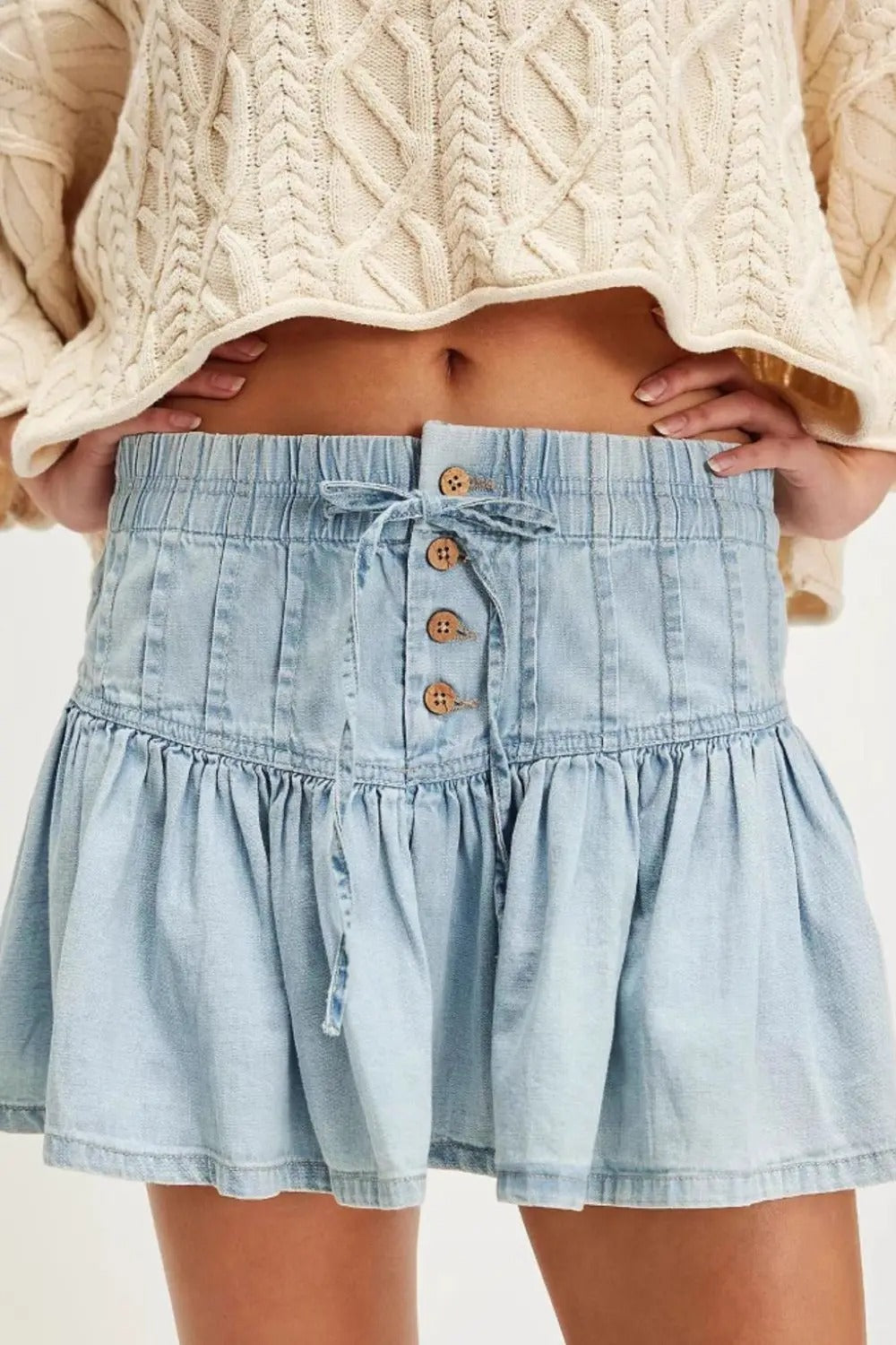 Light Blue Tiered Denim Mini Skirt