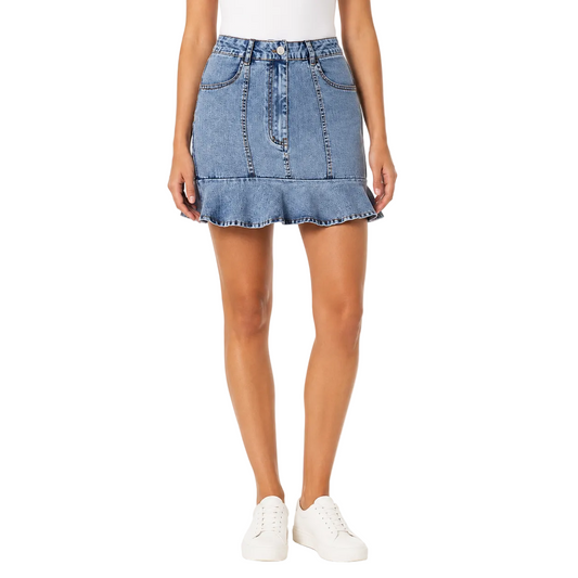 Light Blue Denim Ruffle Hem Mini Skirt