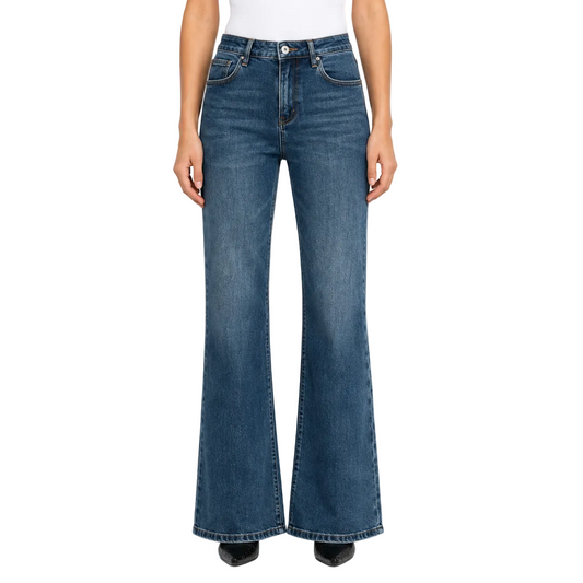 Mid Blue High-Waist Flared Jeans