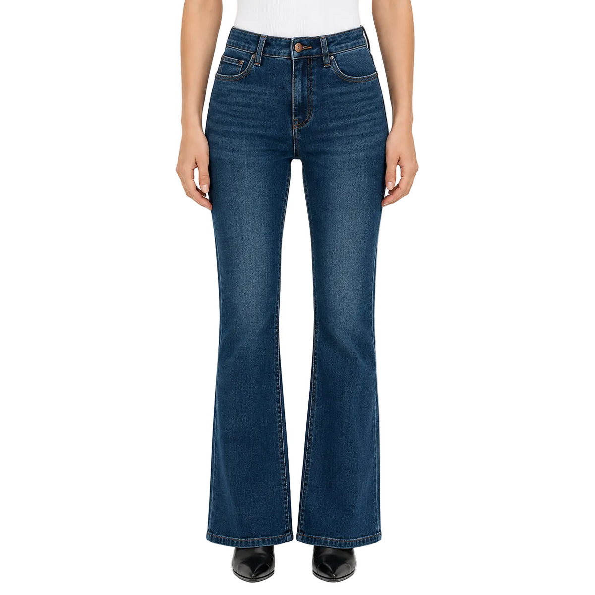 Dark Blue High-Waist Flared Jeans