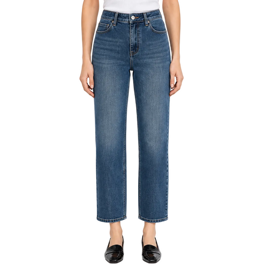 Cropped Straight-Leg Jeans in Medium Blue Wash