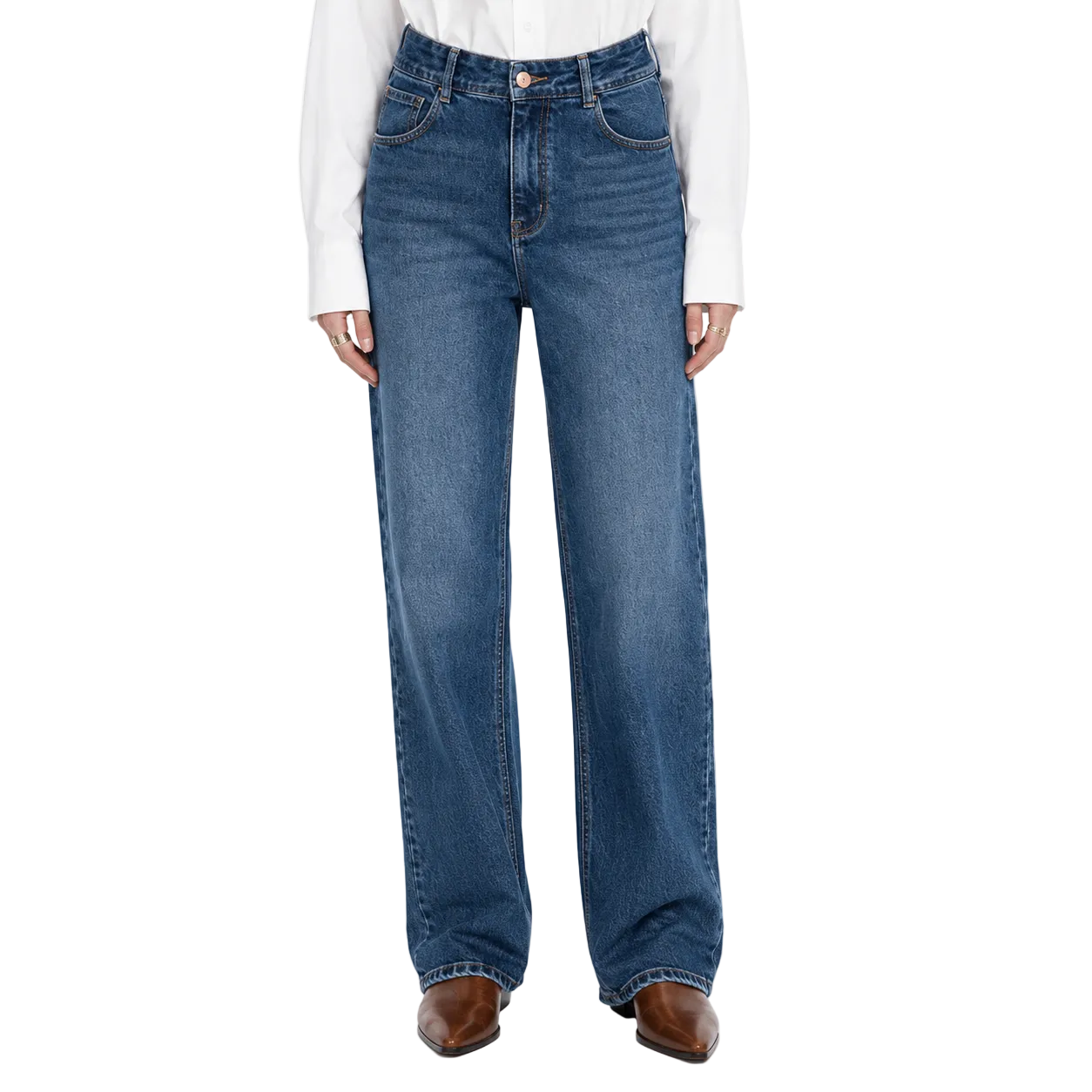 High-Rise Wide-Leg Jeans in Medium Blue Wash