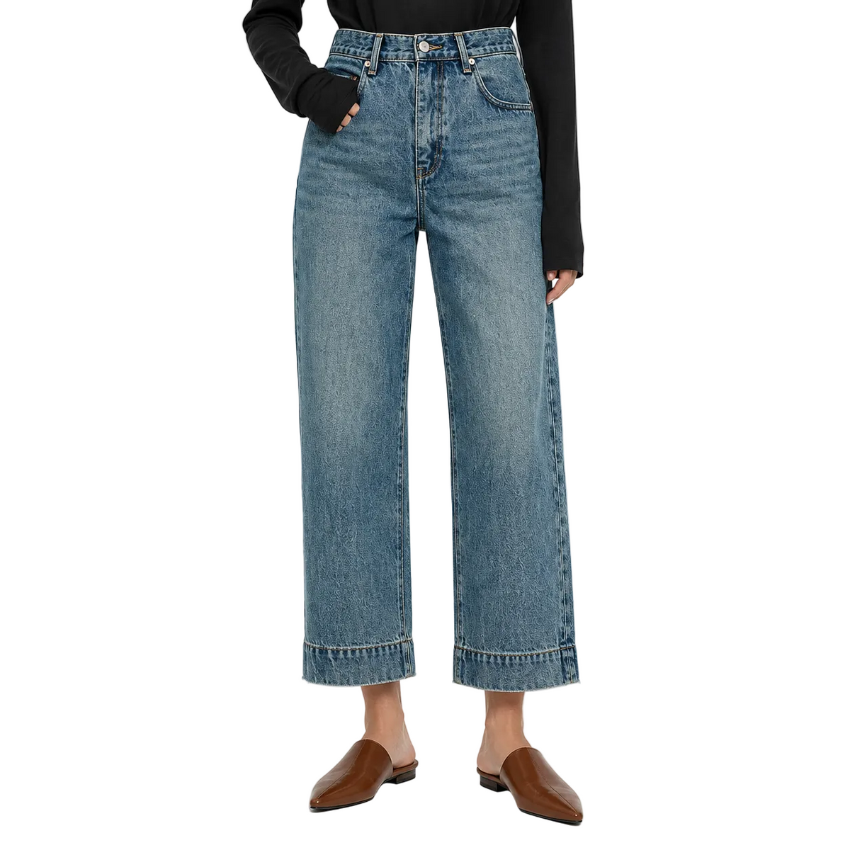 Light Blue Cropped Wide Leg Jeans