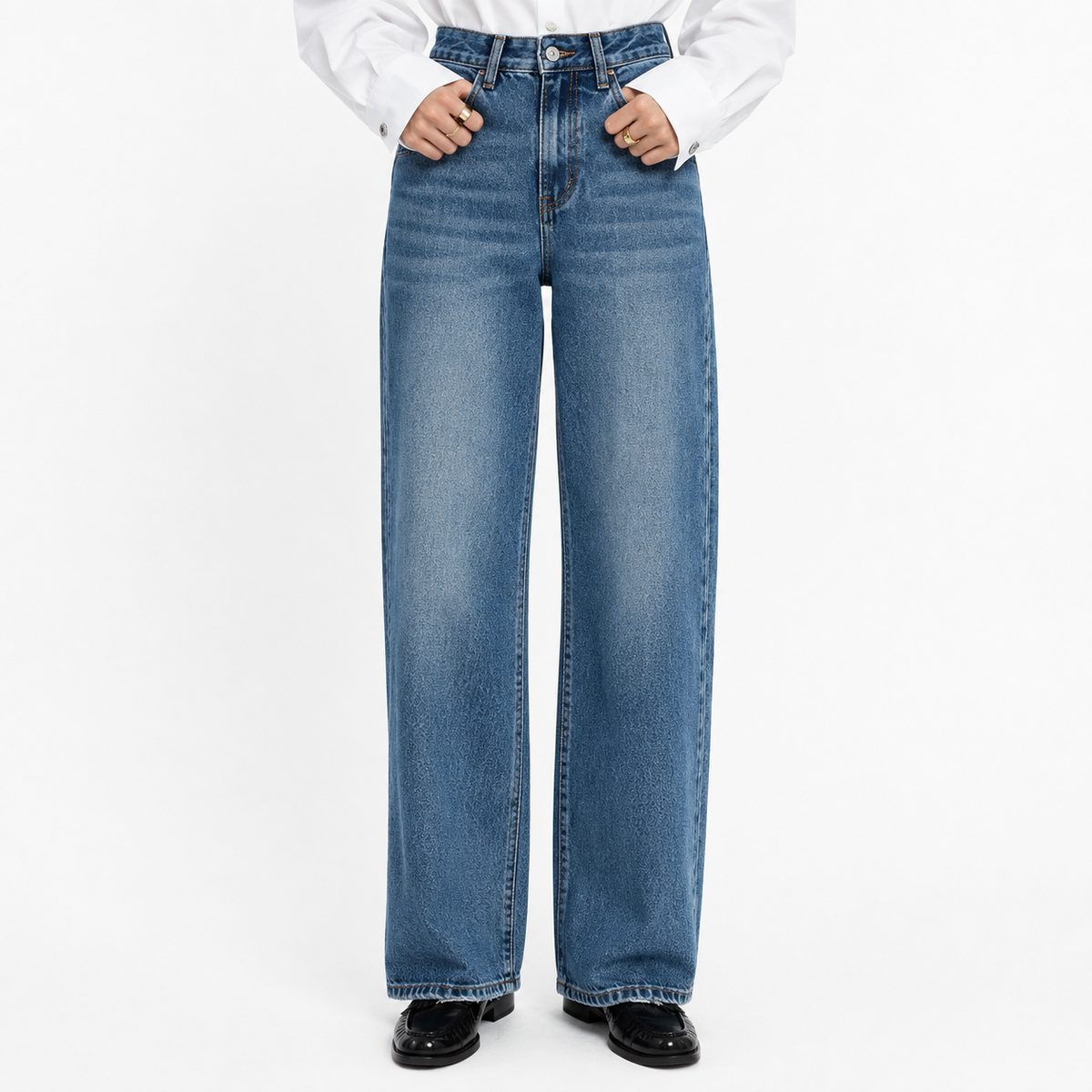 Blue High-Waist Wide Leg Jeans