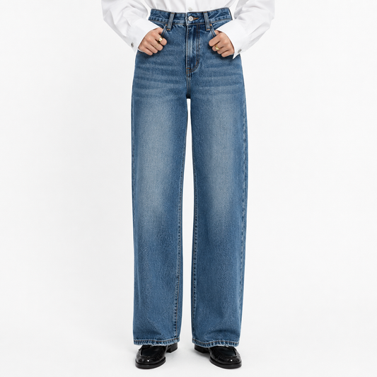 Blue High-Waist Wide Leg Jeans
