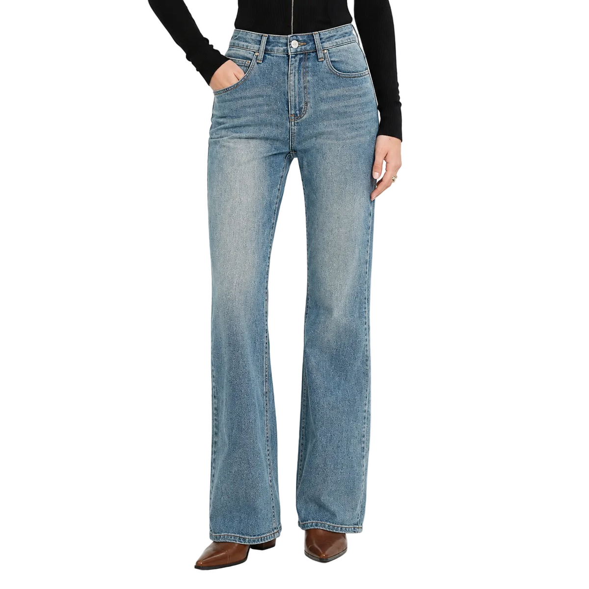 Light Blue High-Waist Flared Jeans