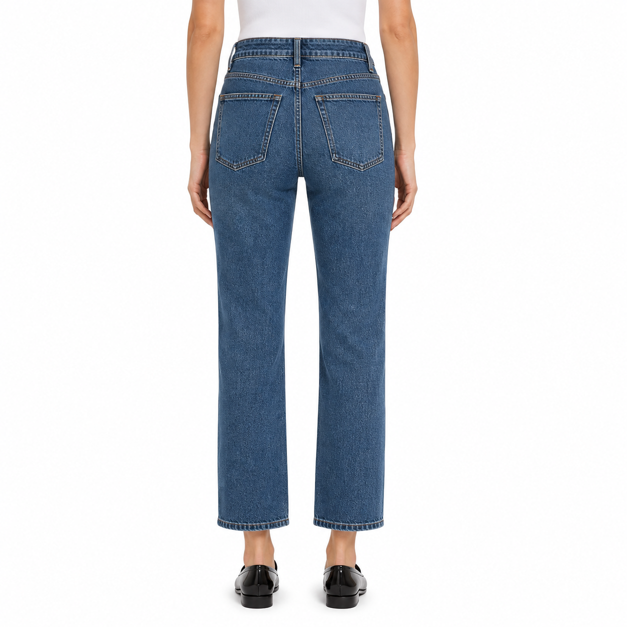 Cropped Straight-Leg Jeans in Medium Blue Wash