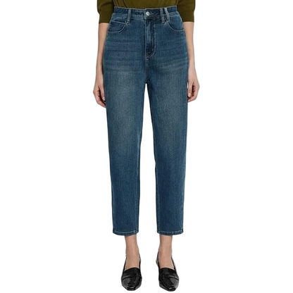 Dark Blue Cropped Tapered Jeans