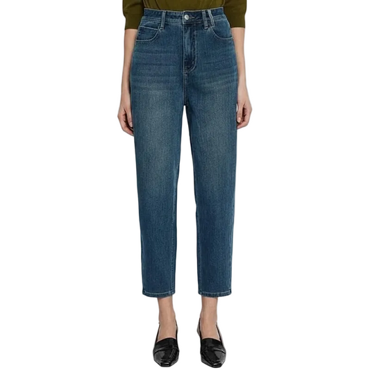 Dark Blue Cropped Tapered Jeans