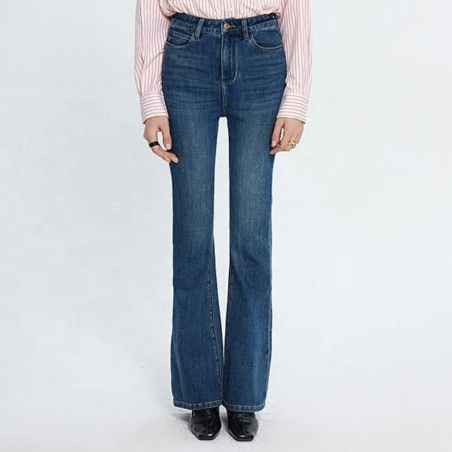 Dark Blue High-Waist Flared Jeans
