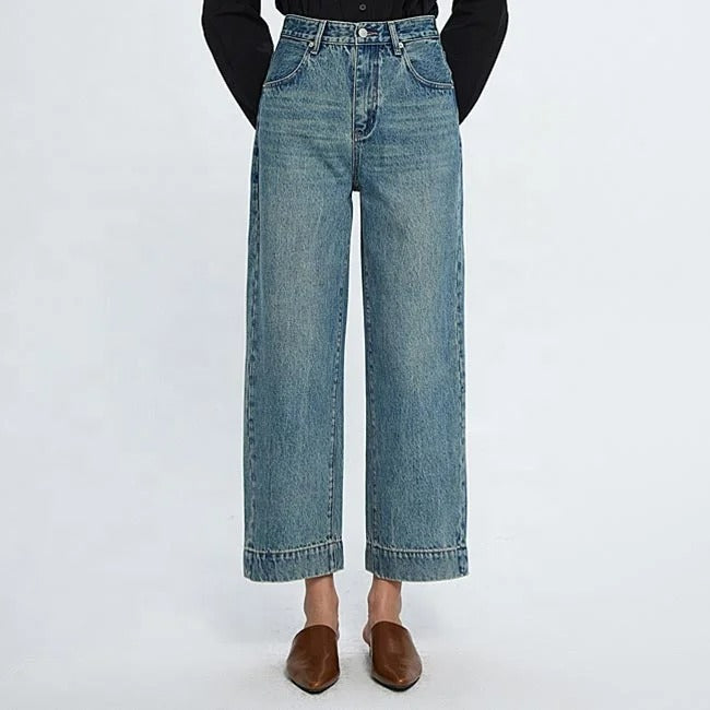 Light Blue Cropped Wide Leg Jeans