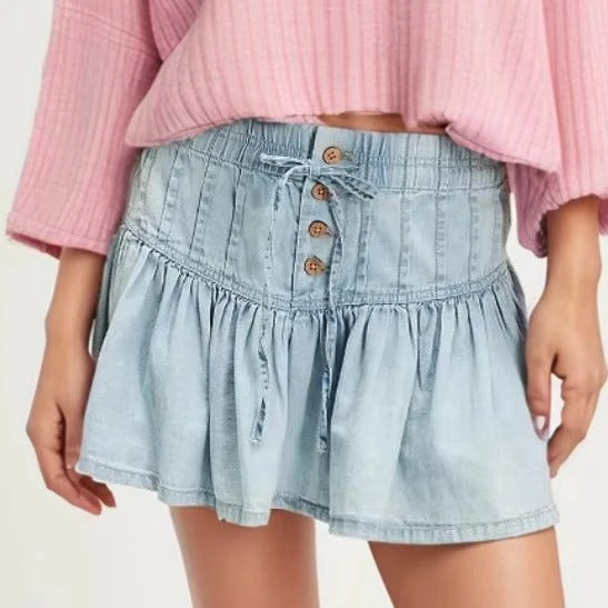 Light Blue Tiered Denim Mini Skirt