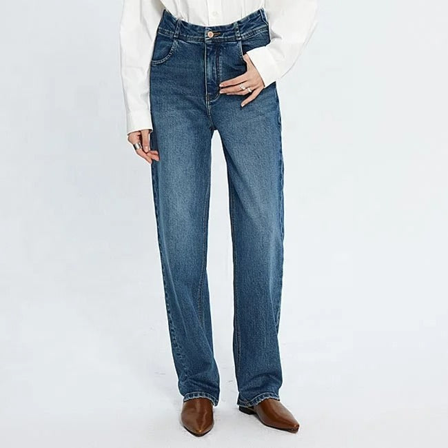 Dark Blue Straight Leg Jeans