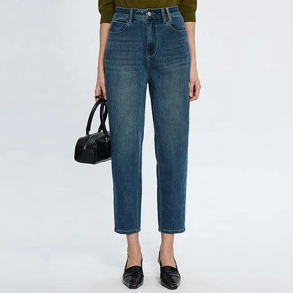 Dark Blue Cropped Tapered Jeans
