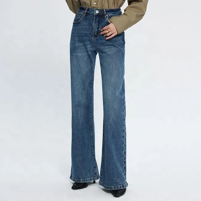 Mid Blue High-Waist Flared Jeans