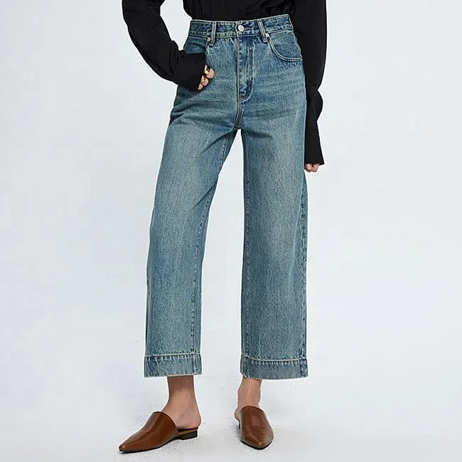 Light Blue Cropped Wide Leg Jeans