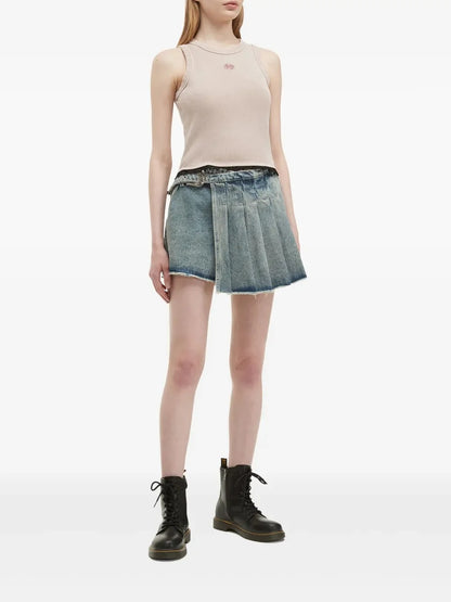 Blue Washed Denim Pleated Skort