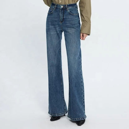 Mid Blue High-Waist Flared Jeans
