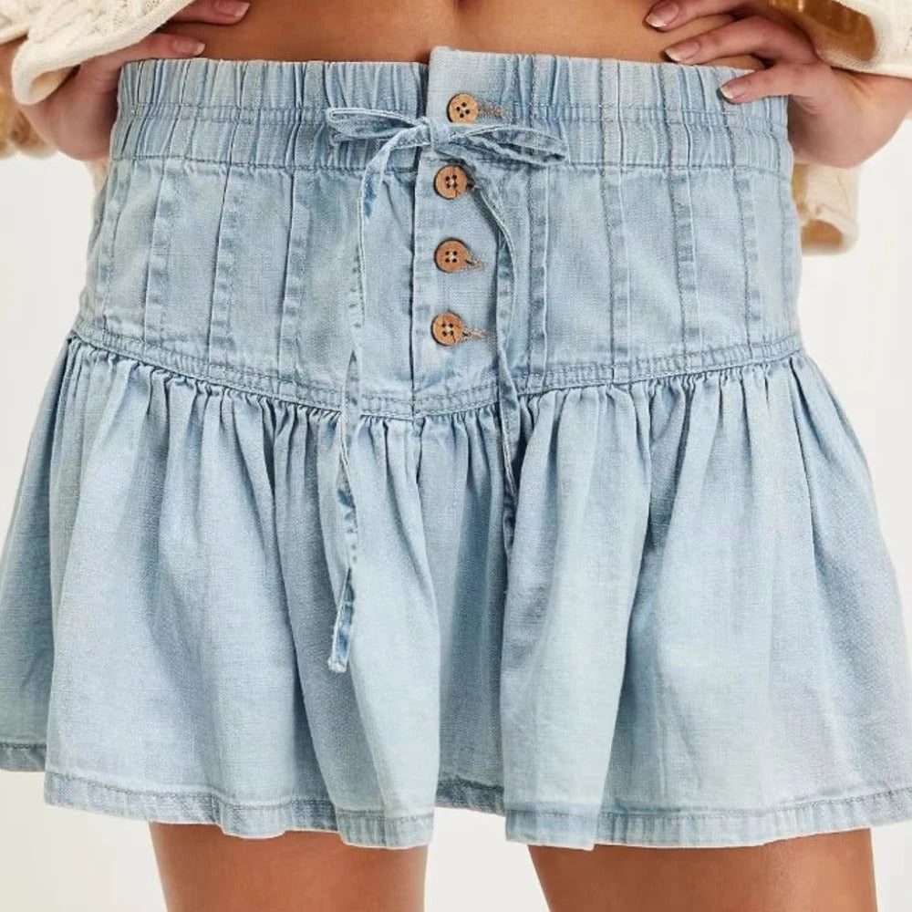 Light Blue Tiered Denim Mini Skirt