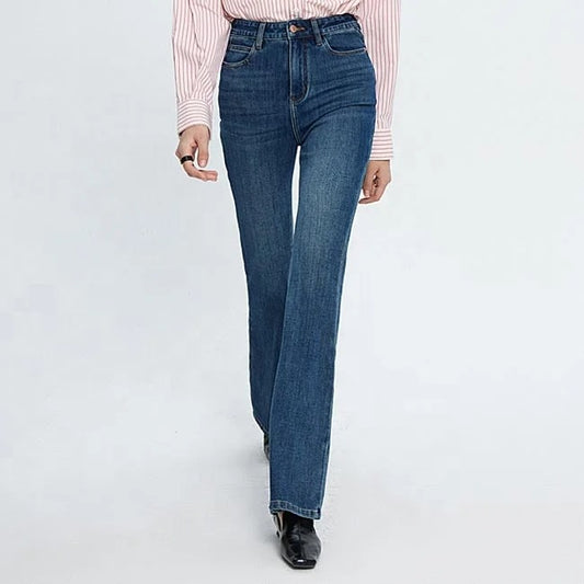 Dark Blue High-Waist Flared Jeans