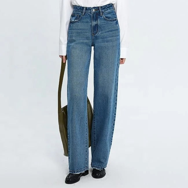 Blue High-Waist Wide Leg Jeans