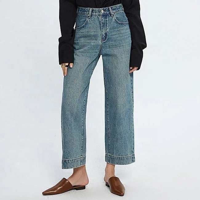 Light Blue Cropped Wide Leg Jeans