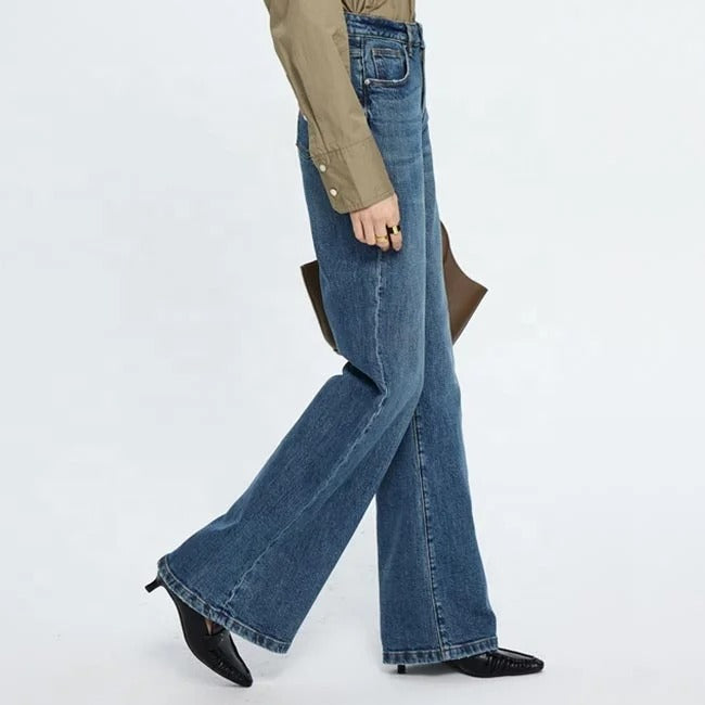 Mid Blue High-Waist Flared Jeans