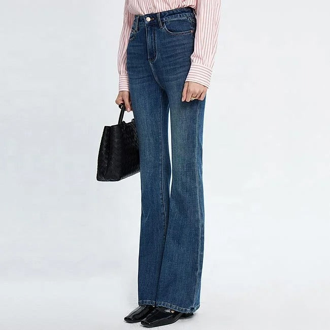 Dark Blue High-Waist Flared Jeans