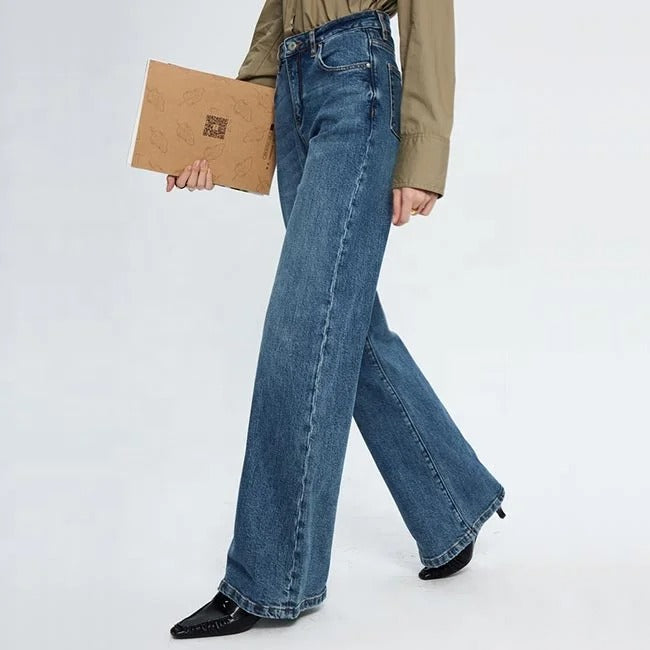 Mid Blue High-Waist Flared Jeans