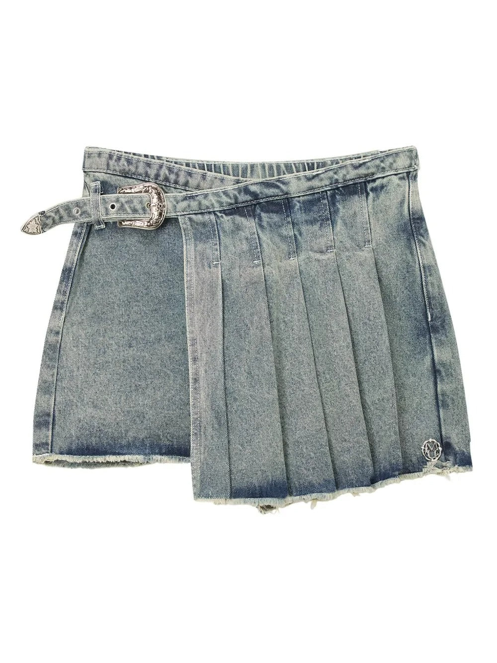 Blue Washed Denim Pleated Skort