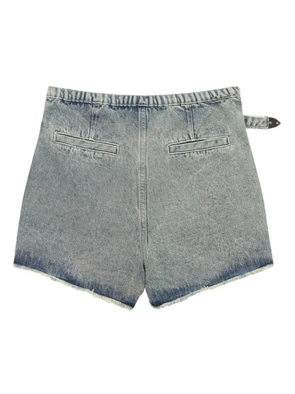 Blue Washed Denim Pleated Skort