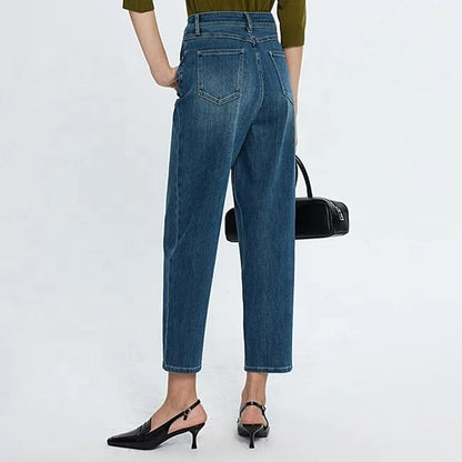 Dark Blue Cropped Tapered Jeans