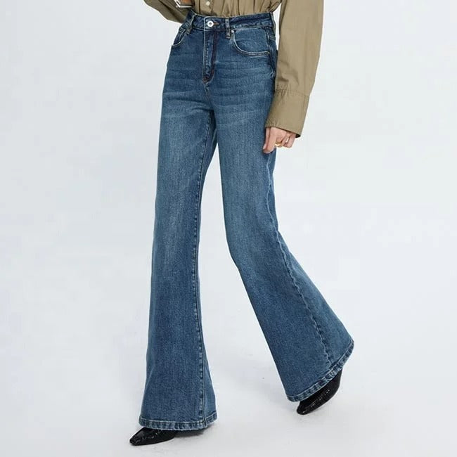Mid Blue High-Waist Flared Jeans