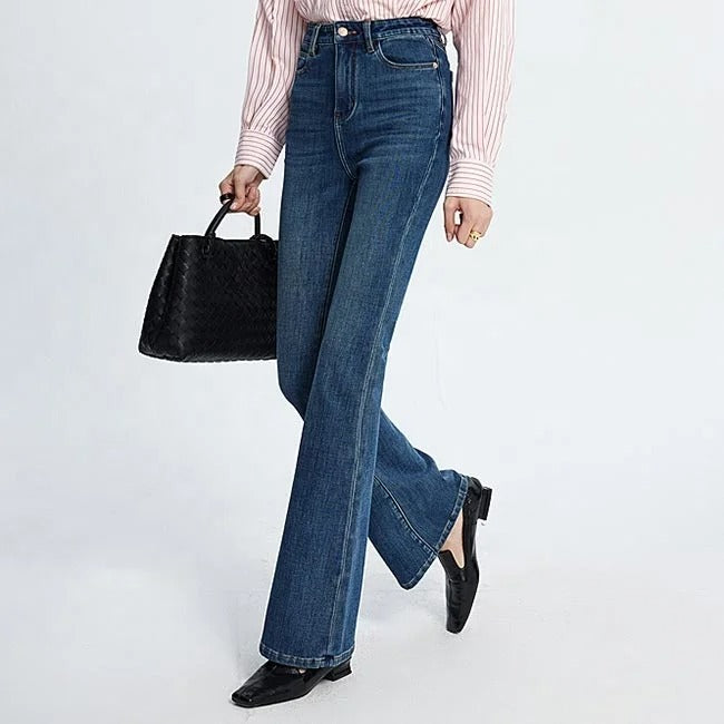 Dark Blue High-Waist Flared Jeans