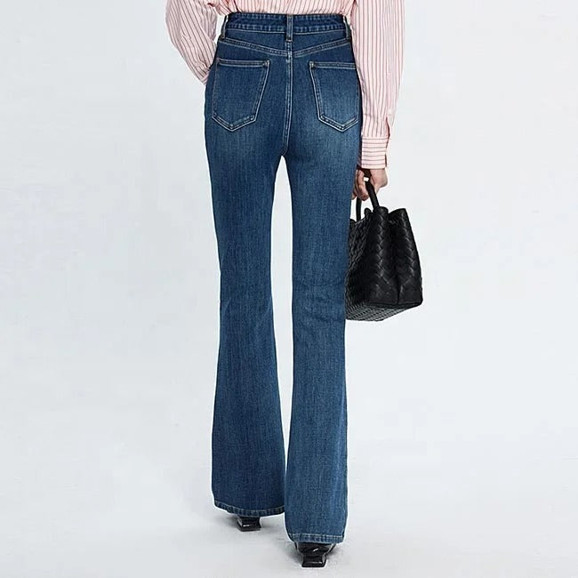 Dark Blue High-Waist Flared Jeans