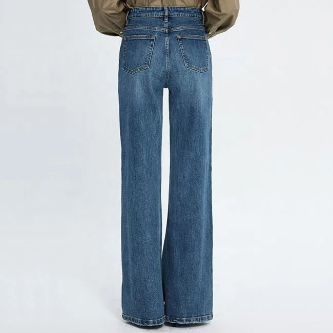 Mid Blue High-Waist Flared Jeans